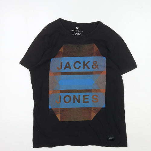 Jack & Jones Men's Black Graphic Print T-Shirt, Medium