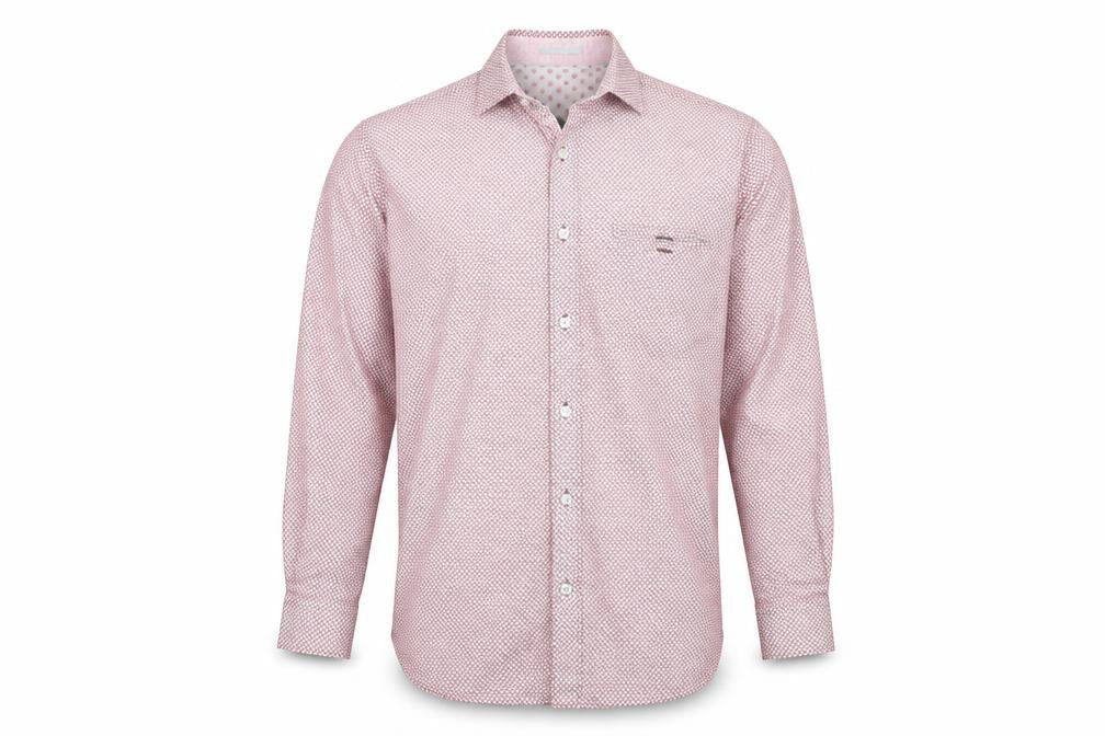 Front view of Ted Baker Men's Pink Geometric Long Sleeve Shirt