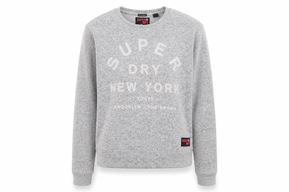 Front view of Superdry Women's Grey Logo Pullover Sweatshirt XS
