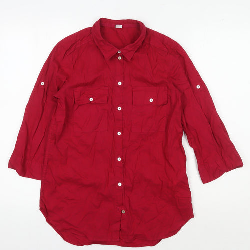 s.Oliver Women's Red Button-Up Shirt, Size 8, 3/4 Sleeve