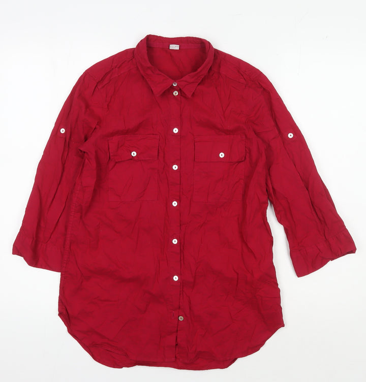 s.Oliver Women's Red Button-Up Shirt, Size 8, 3/4 Sleeve