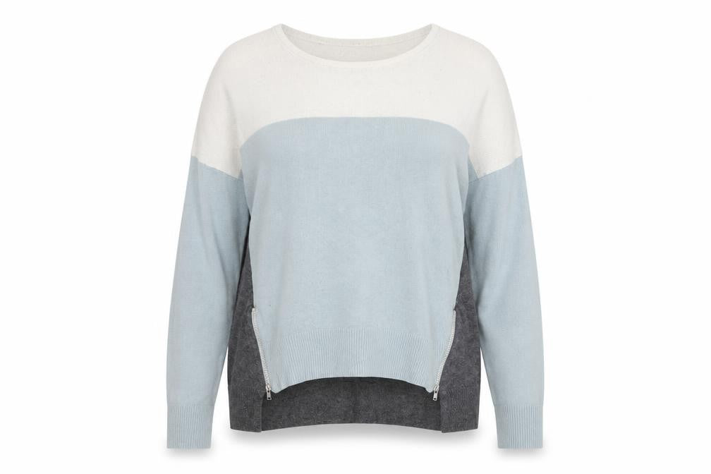 Front view of Banana Republic Women's Grey/Ivory/Blue jumper S Petite