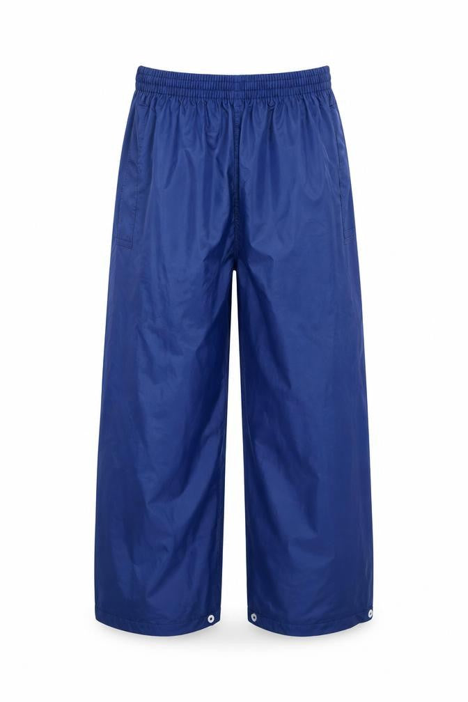 Front view of Regatta unisex kids blue rain trousers s waterproof