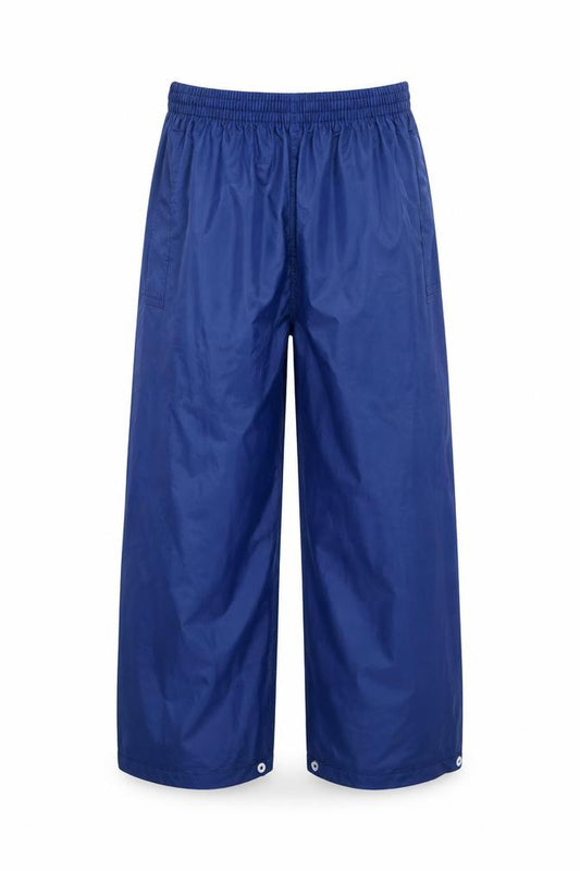 Front view of Regatta unisex kids blue rain trousers s waterproof