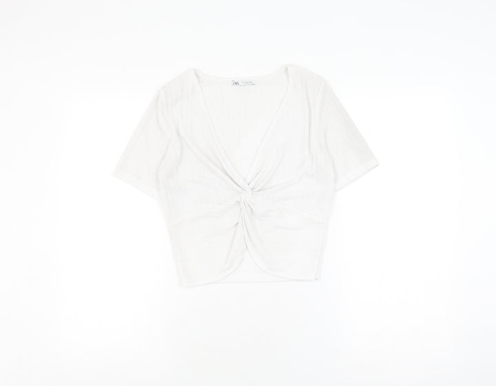 Zara Women’s White Wrap Blouse, M, V-Neck Casual Knit