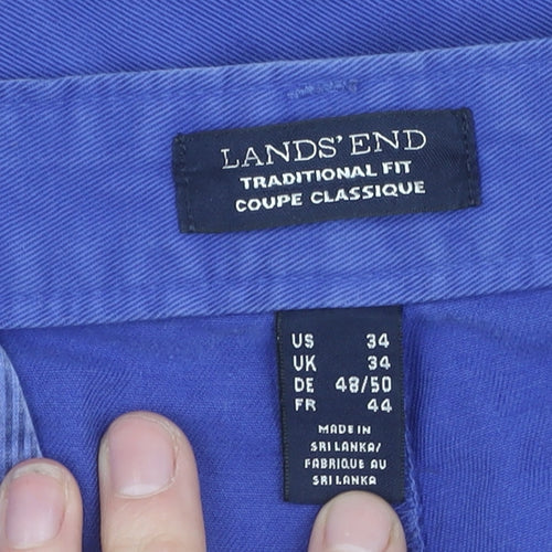 Lands' End Men's Blue Chino Trousers, Size 34, Classic Fit