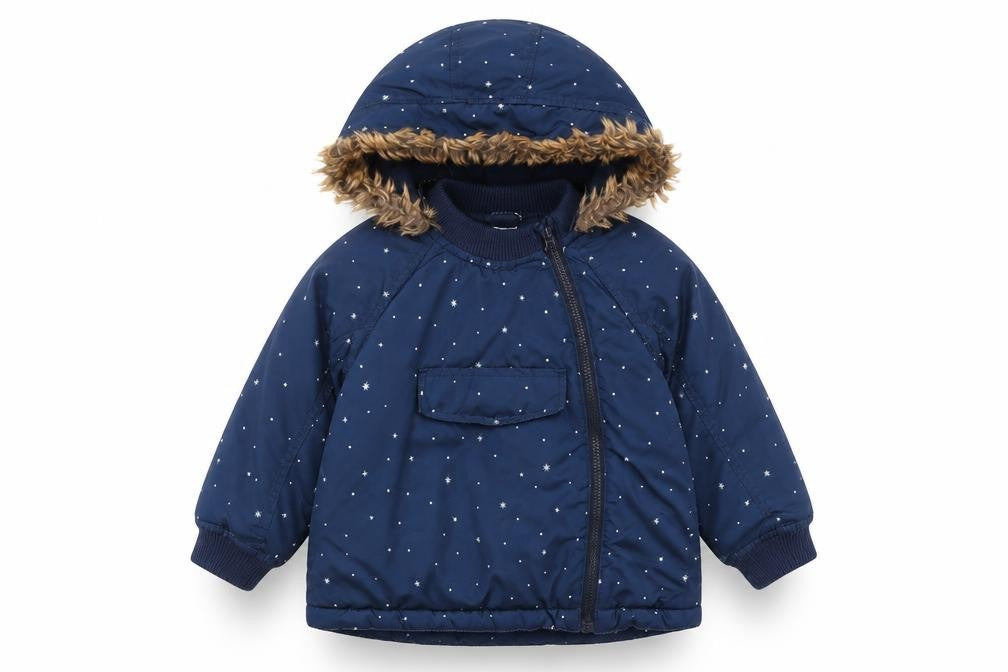 Front view of H&M girls’ blue puffer jacket coat 2 years