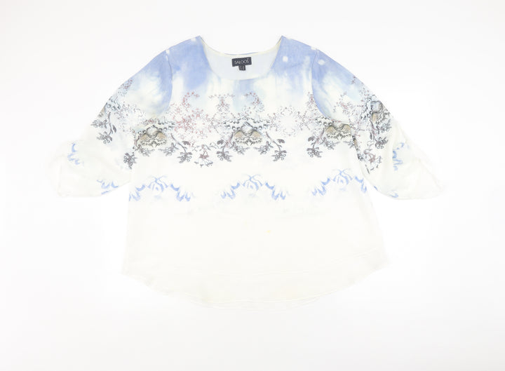 Saloos Women's White Floral 3/4 Sleeve Tunic Blouse Size 14