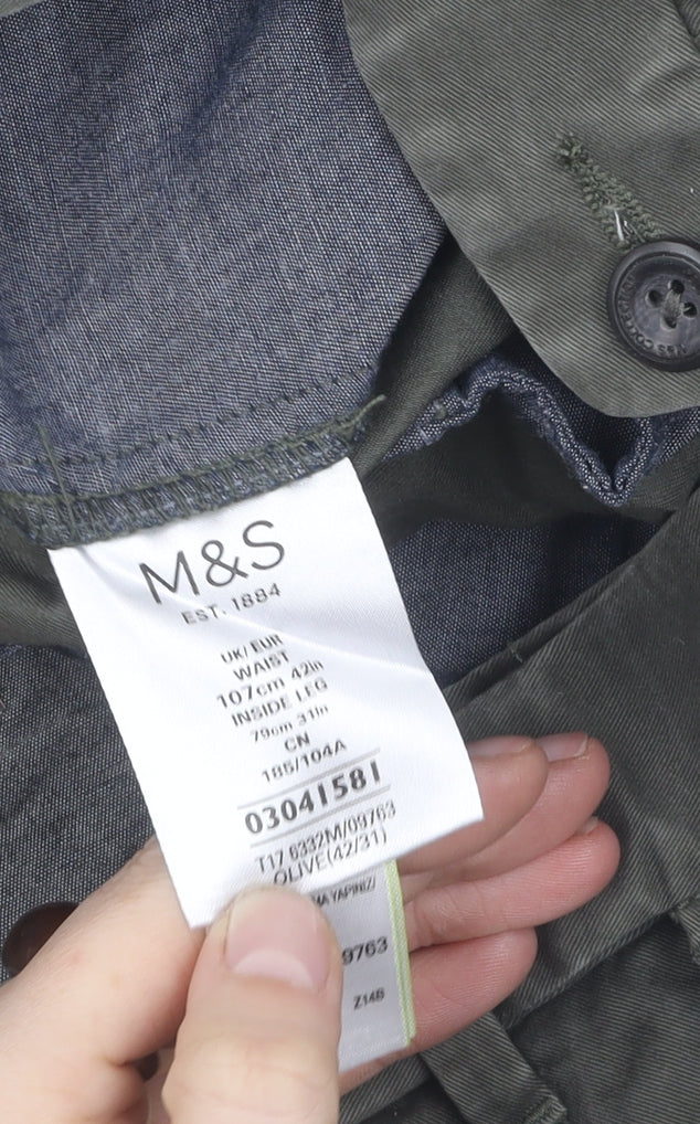 Marks and Spencer Men's Green Trousers, Regular Fit, Size 42