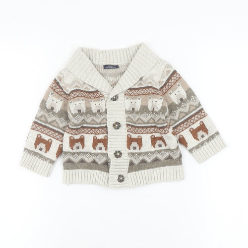 Next Beige Animal Cardigan Unisex 9-12 Months Knit Cozy