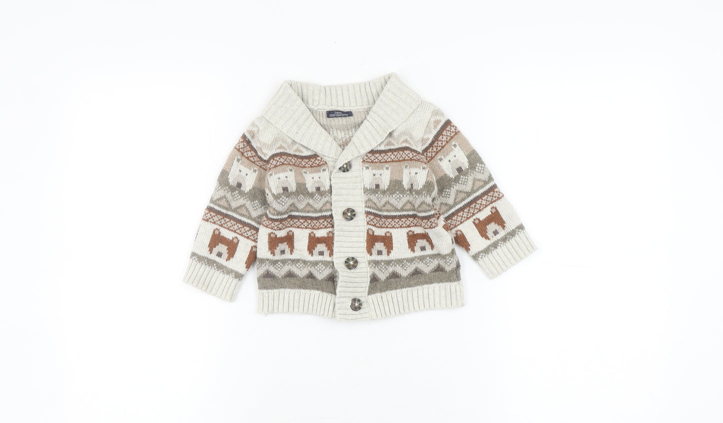 Next Beige Animal Cardigan Unisex 9-12 Months Knit Cozy
