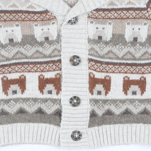 Next Beige Animal Cardigan Unisex 9-12 Months Knit Cozy