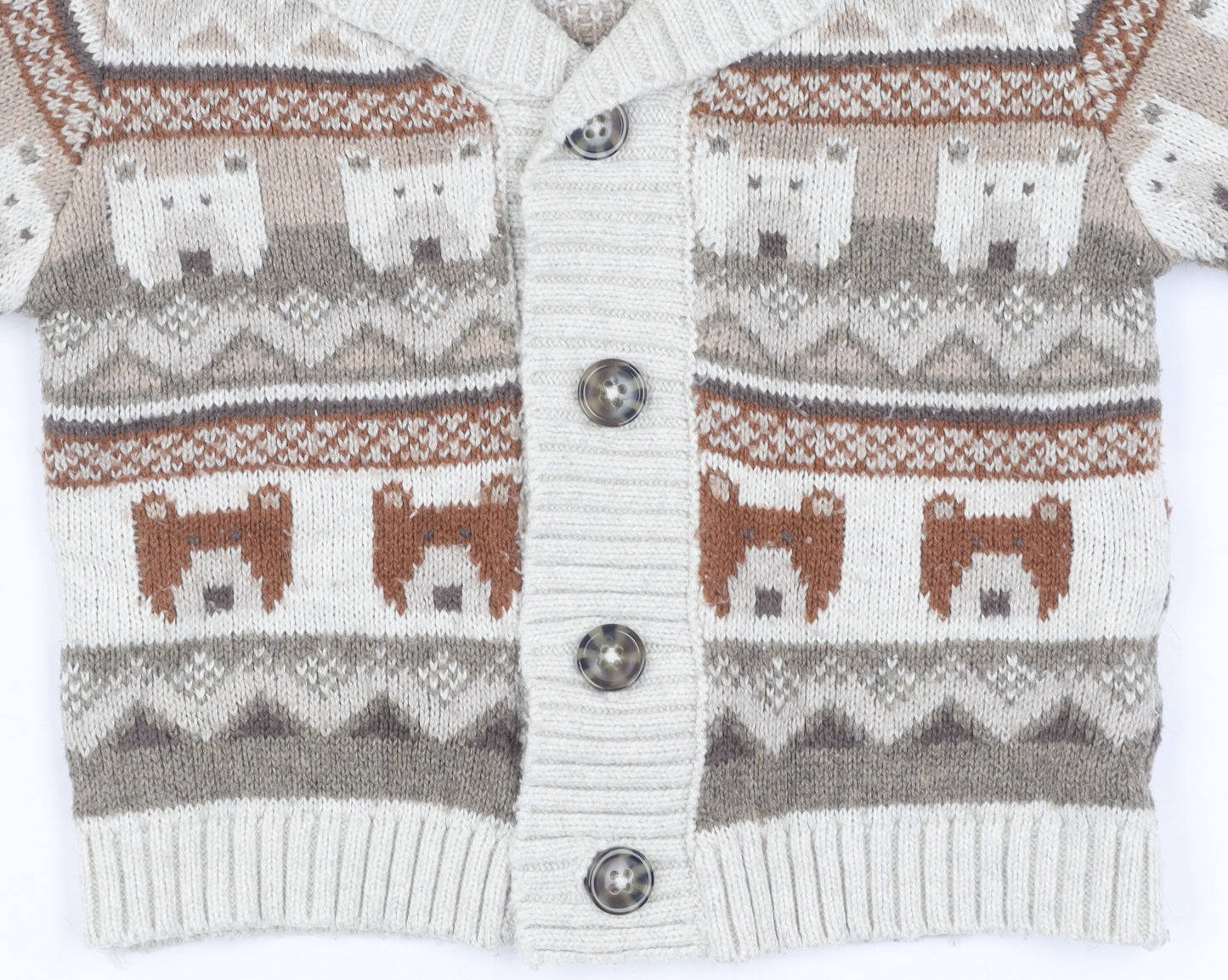 Next Beige Animal Cardigan Unisex 9-12 Months Knit Cozy