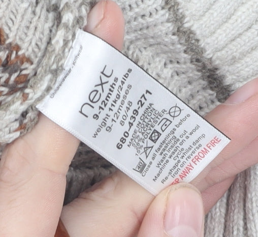 Next Beige Animal Cardigan Unisex 9-12 Months Knit Cozy