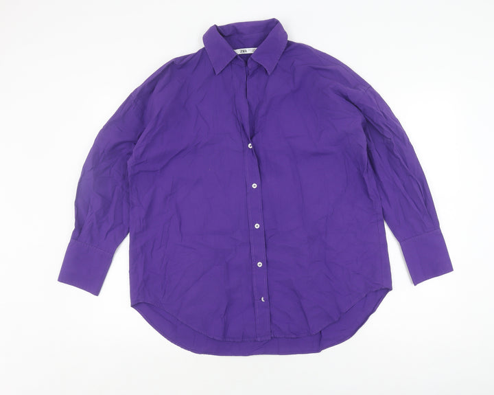 Zara Women's Purple Button-Up Shirt XS Long Sleeve