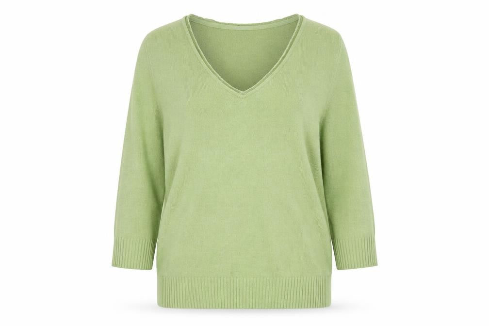 Front view of Per Una Women's Green V-Neck jumper, size 14