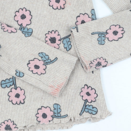 Zara Girls Beige Floral Long Sleeve T-Shirt, 2-3 Years