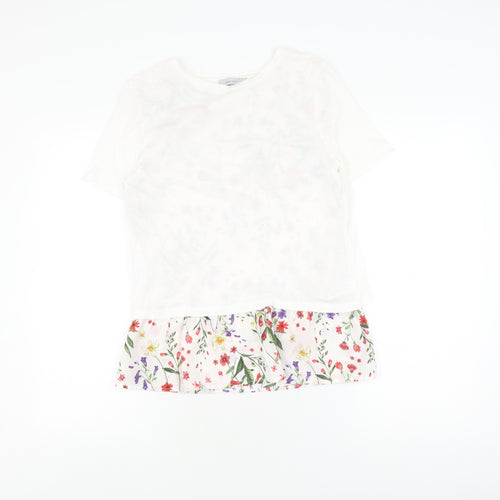 Marks and Spencer Women White Floral T-Shirt Size 8