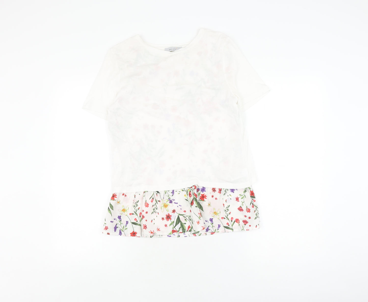 Marks and Spencer Women White Floral T-Shirt Size 8