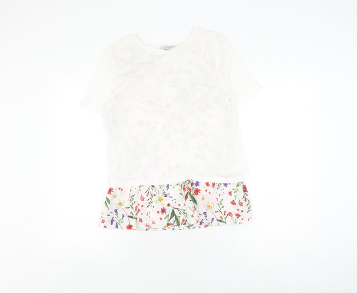Marks and Spencer Women White Floral T-Shirt Size 8