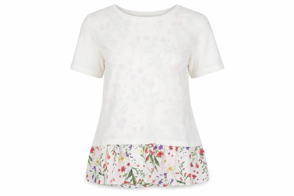 Marks and Spencer Women White Floral T-Shirt Size 8