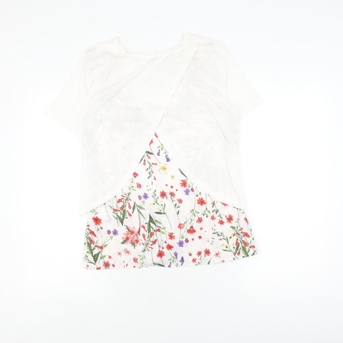 Marks and Spencer Women White Floral T-Shirt Size 8