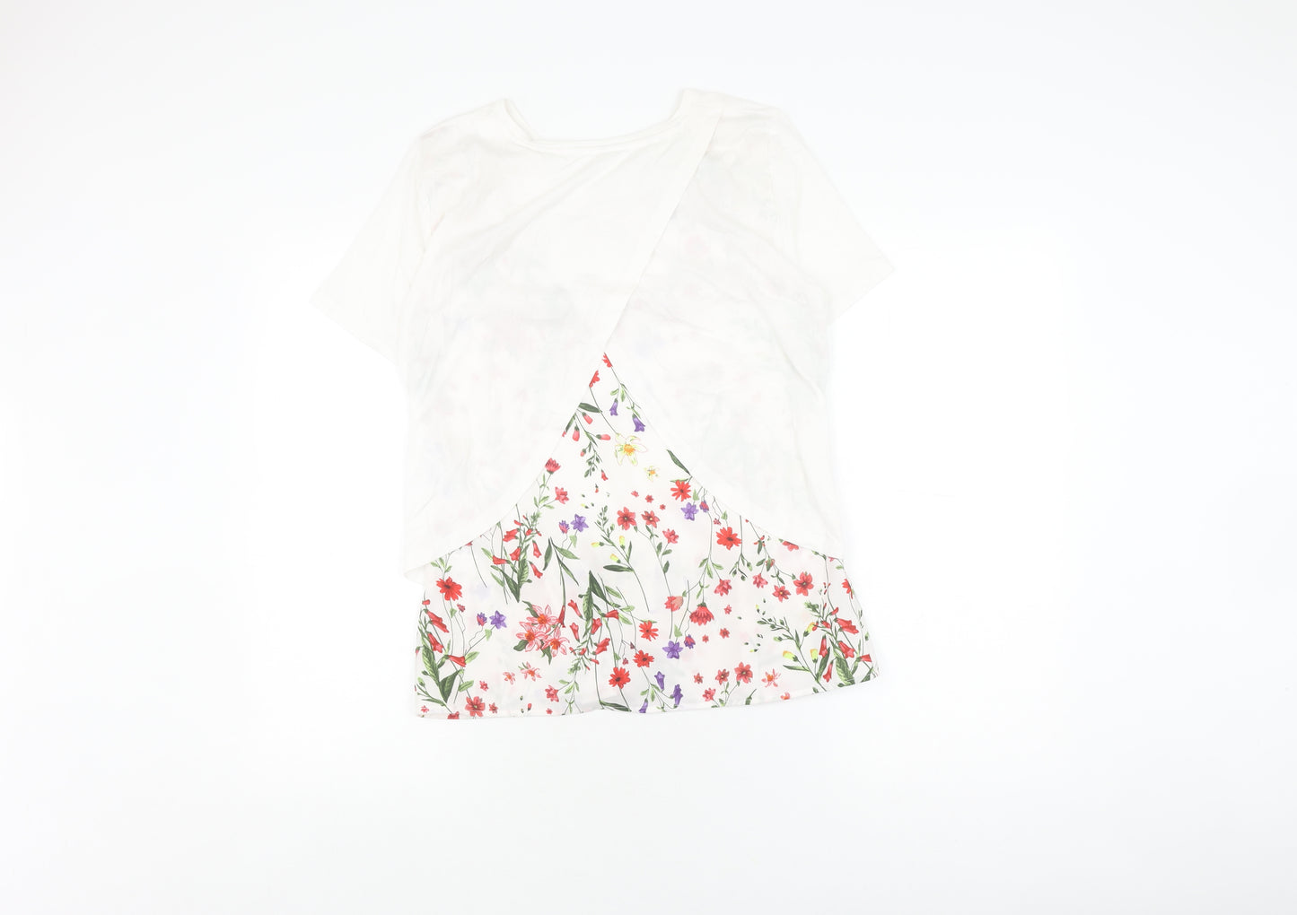 Marks and Spencer Women White Floral T-Shirt Size 8