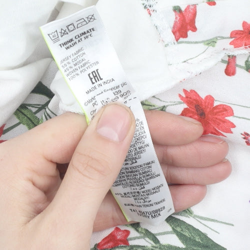 Marks and Spencer Women White Floral T-Shirt Size 8
