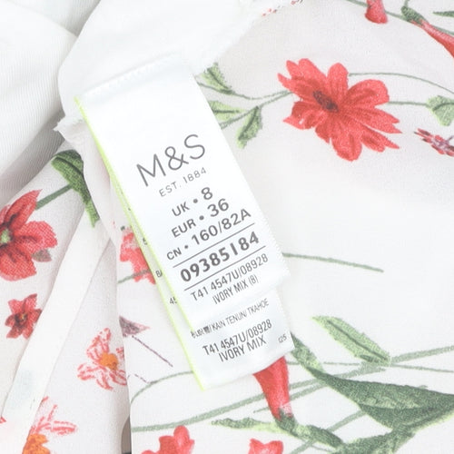 Marks and Spencer Women White Floral T-Shirt Size 8