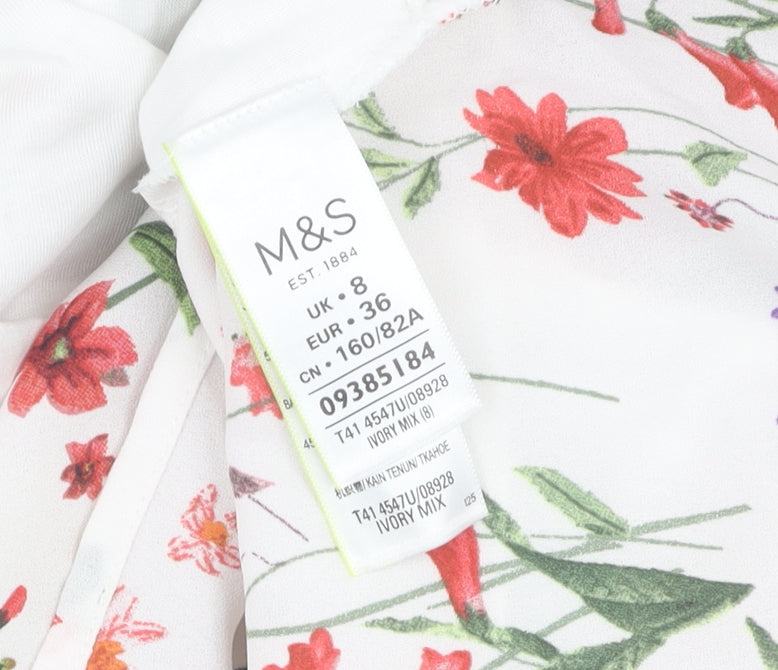Marks and Spencer Women White Floral T-Shirt Size 8