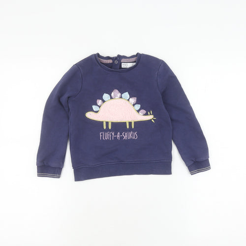 Marks and Spencer Girls Blue Henley Dinosaur Jumper 4-5 Years