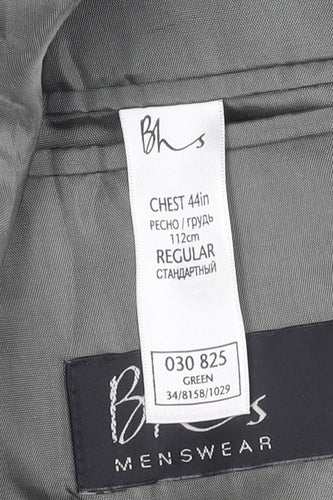 BHS Men's Green Blazer, Regular Fit, Size 44R