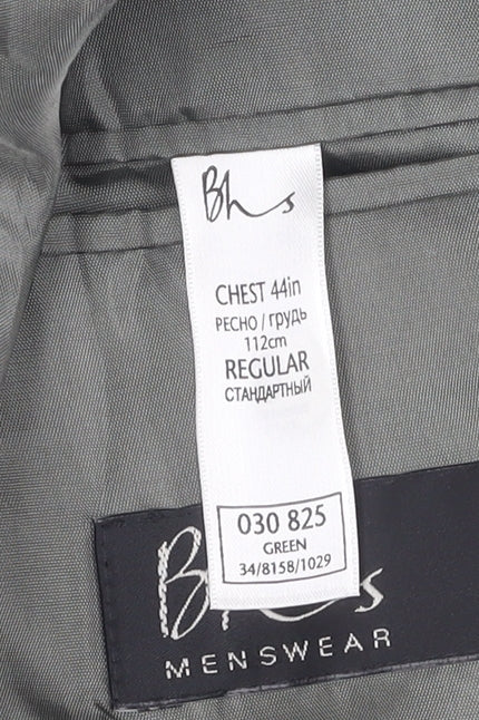 BHS Men's Green Blazer, Regular Fit, Size 44R
