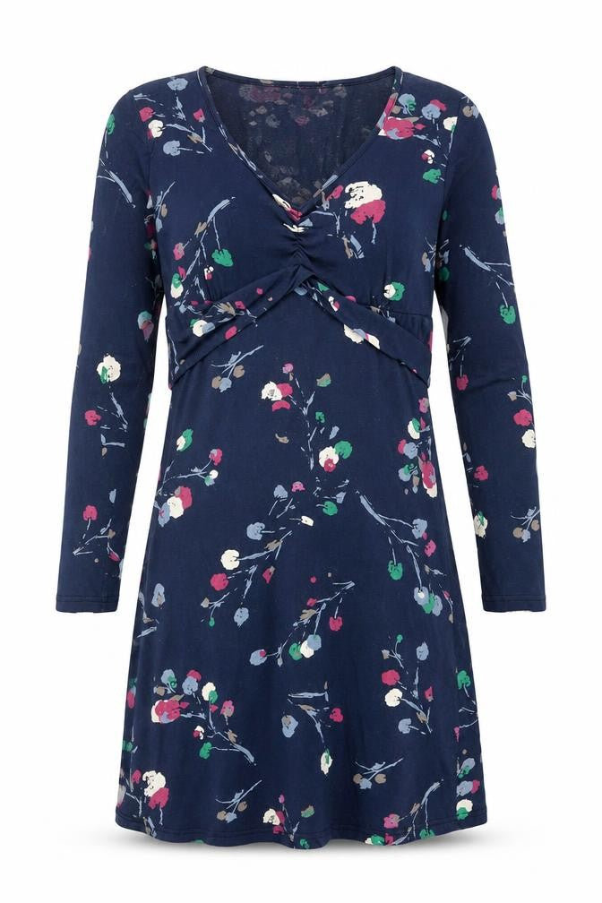 Amari Women's Blue Floral Wrap Dress, Long Sleeve, Regular Fit