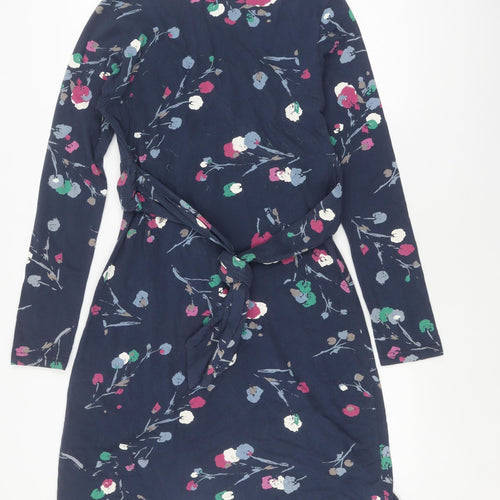 Amari Women's Blue Floral Wrap Dress, Long Sleeve, Regular Fit