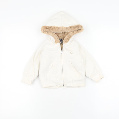Gap Toddler Unisex White Jacket 12-18 Months, Hooded & Lined