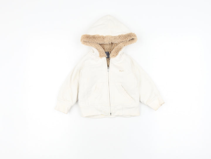 Gap Toddler Unisex White Jacket 12-18 Months, Hooded & Lined