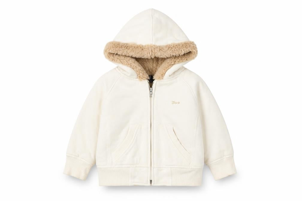 Front view of Gap Toddler unisex white jacket 12-18 months, hooded & lined