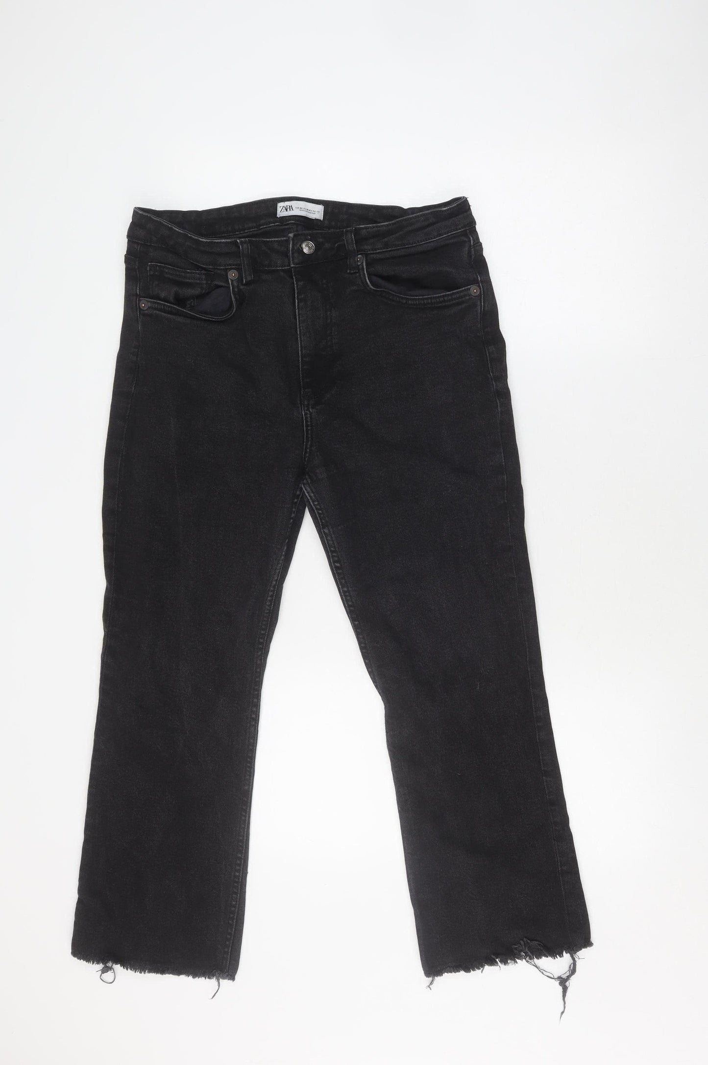 Zara Black Distressed Straight Jeans for Women Size 14