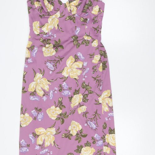 Zara Women's Purple Floral Slip Dress L