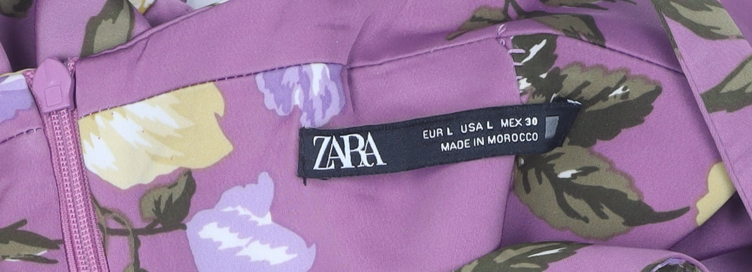 Zara Women's Purple Floral Slip Dress L