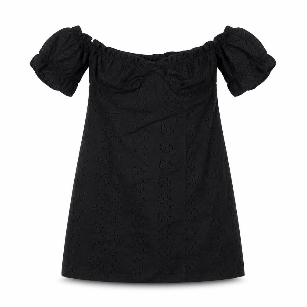 Front view of ASOS Black Off the Shoulder Women's Dress, size 12