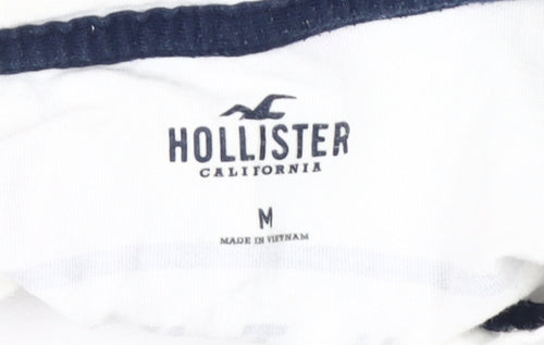 Hollister Men's White/Blue Henley T-Shirt M Logo
