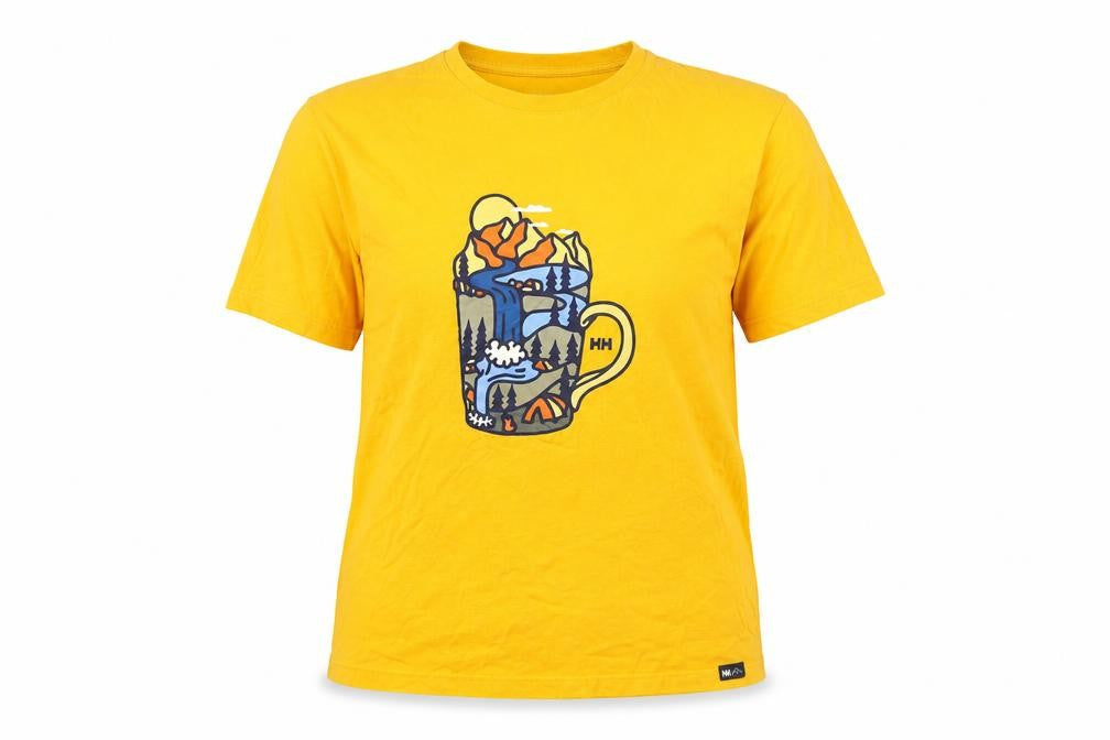Front view of Helly Hansen Yellow unisex t-shirt, s, summer casual