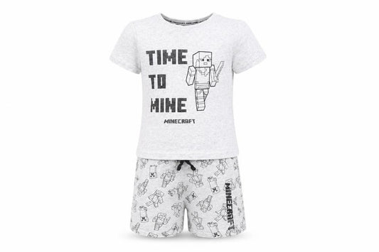 Minecraft Girls Grey Pyjama Set Size 9-10 Cartoon