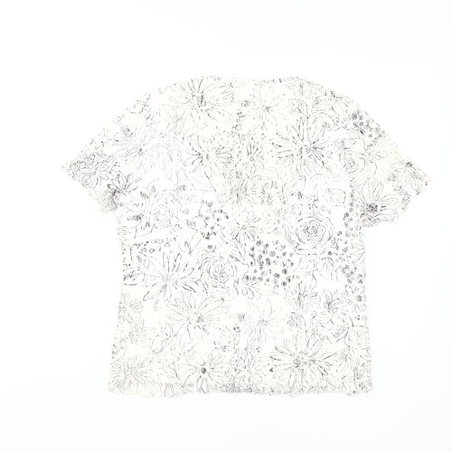 Berkertex Women's White Floral V-Neck T-Shirt Size 14