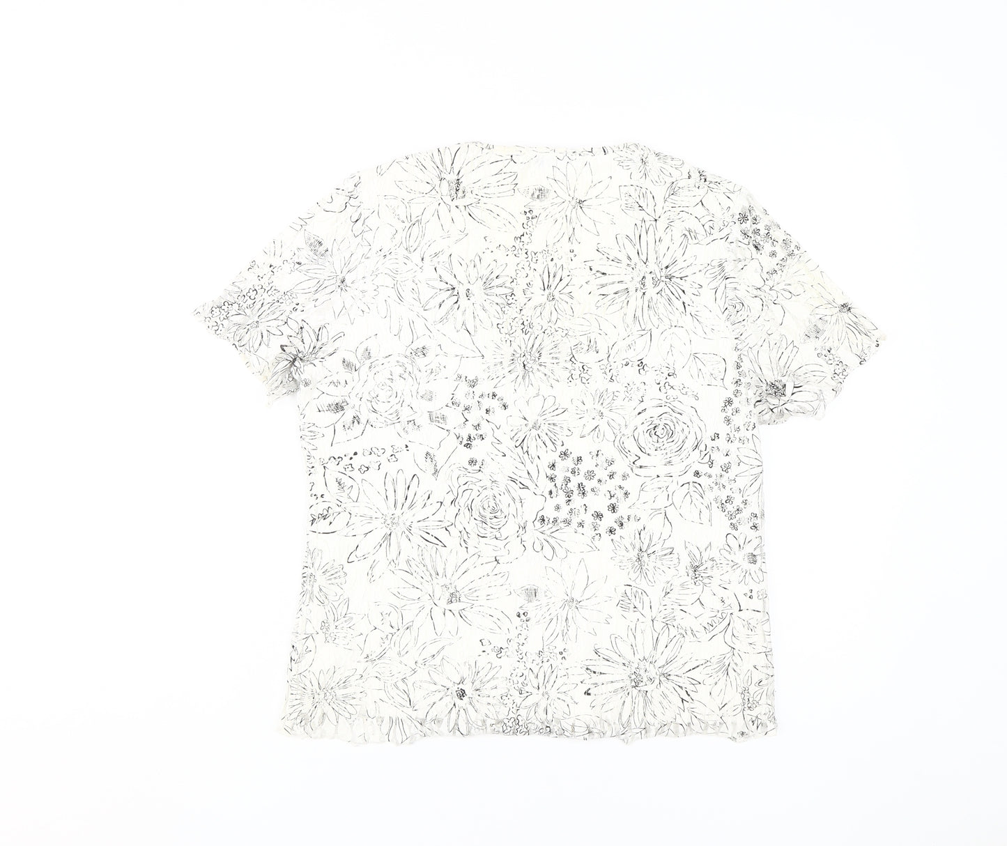 Berkertex Women's White Floral V-Neck T-Shirt Size 14