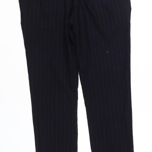 Spitalfields Men's Black Slim Fit Striped Trousers, 34