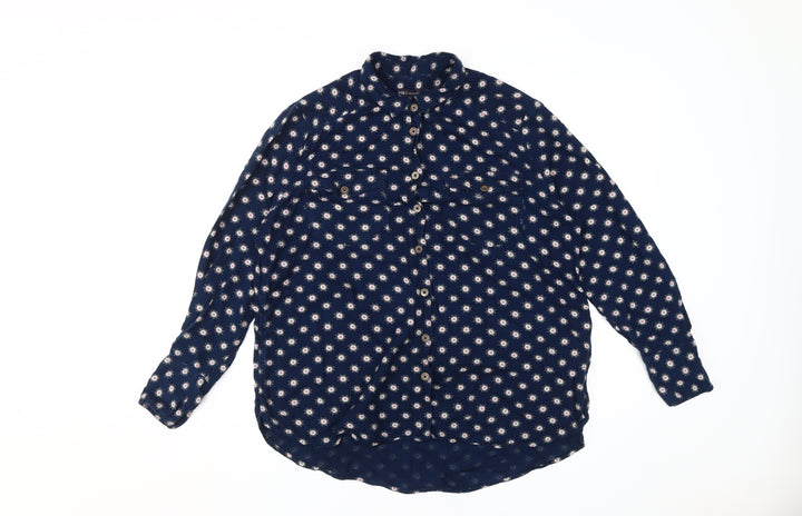 Marks and Spencer Women's Blue Floral Button-Up Shirt