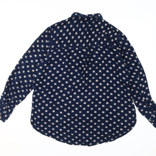 Marks and Spencer Women's Blue Floral Button-Up Shirt